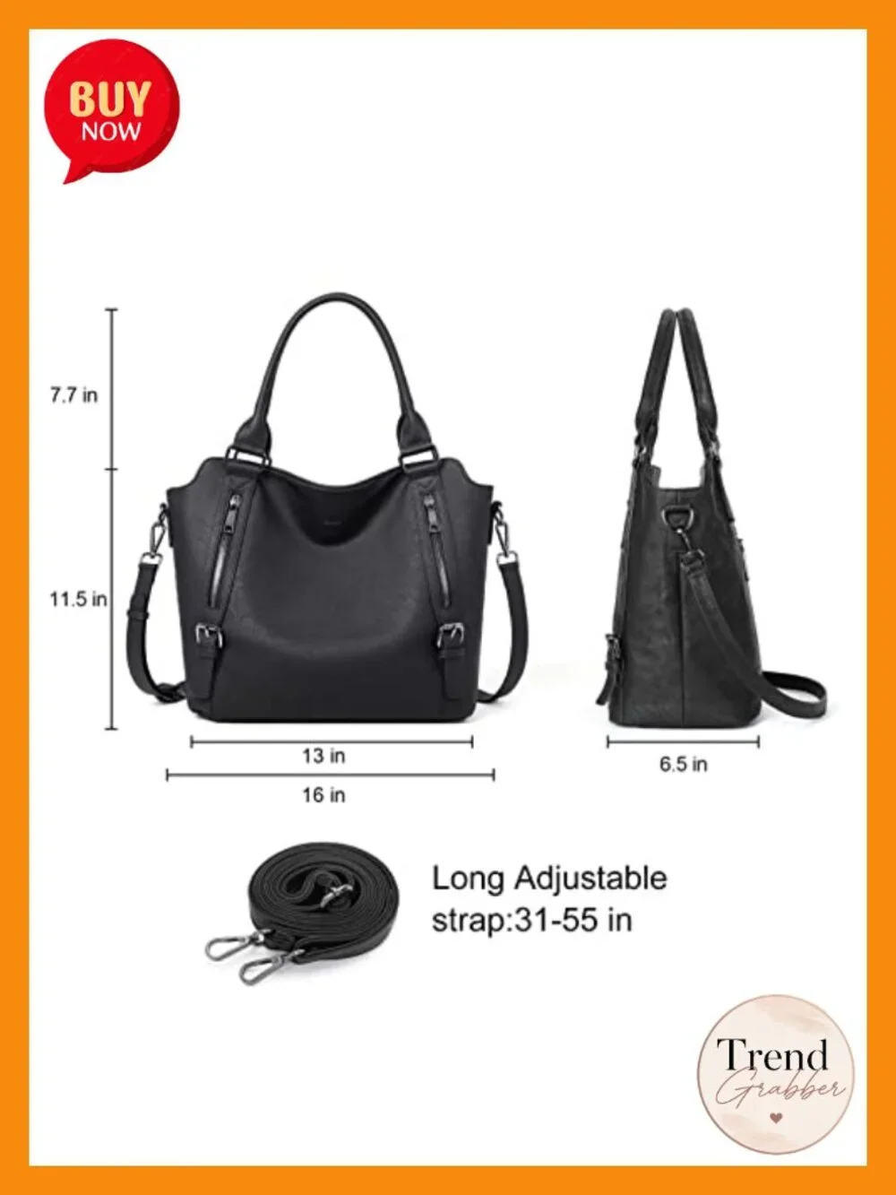 Large Hobo Bag with Multiple Pockets, Faux Leather Shoulder Bag with Adjustable